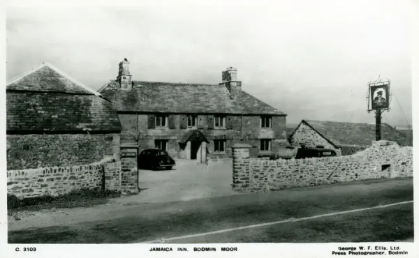 Historic photograph of the Jamaica Inn on Bodmin Moor, Cornwall, taken in the 19th century.