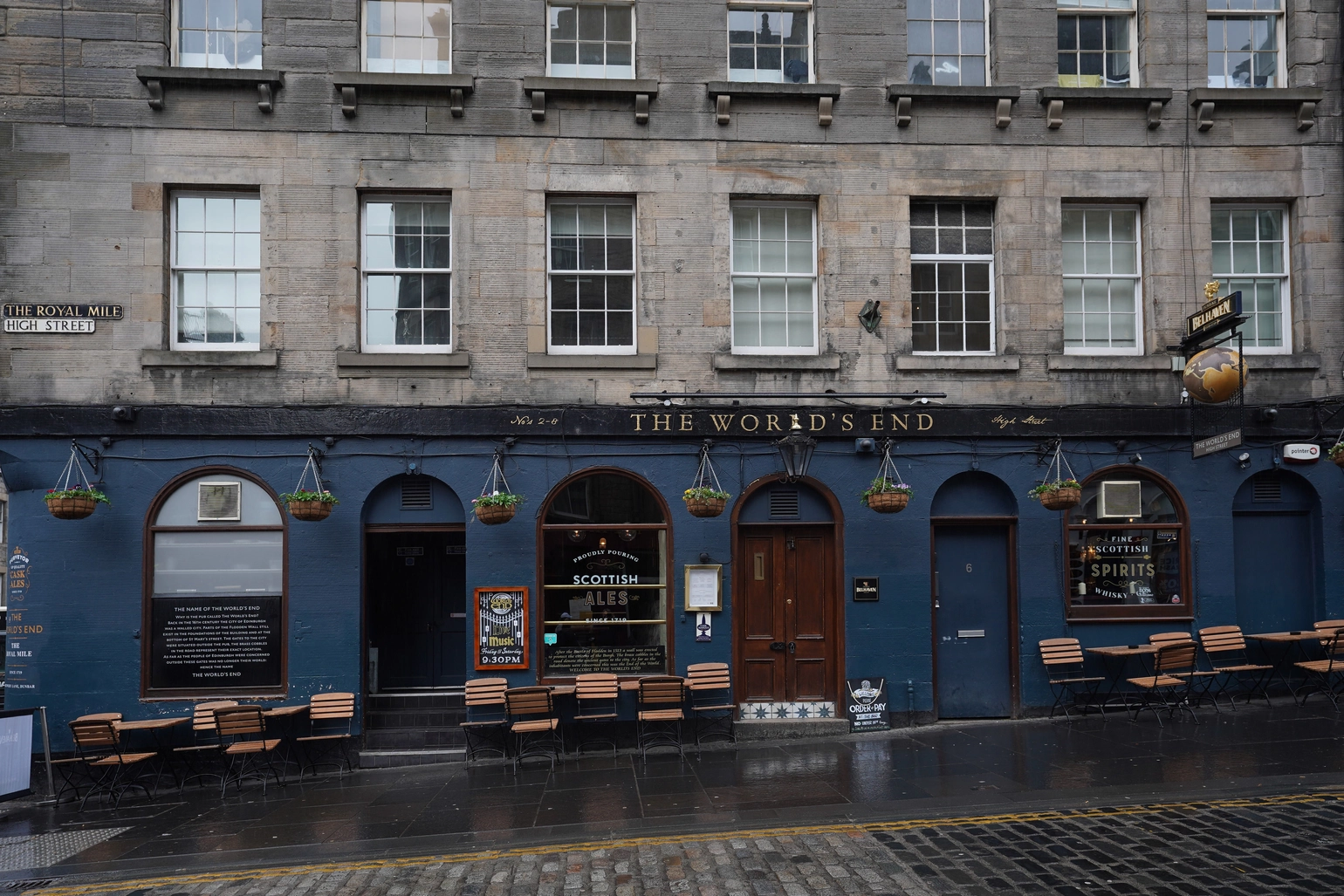 Front of The World’s End pub on the Royal Mile in Edinburgh, a historic Scottish pub built on the old Flodden Wall