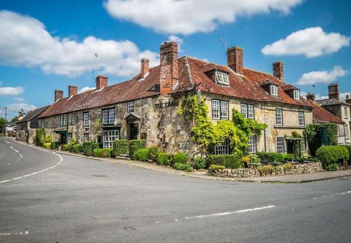 The Lamb pub in Hindon Wiltshire traditional English countryside pub exterior