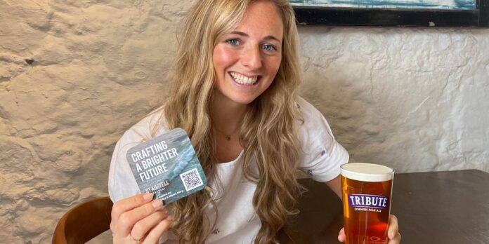 St Austell Brewery plantable beer mat with a pint of beer