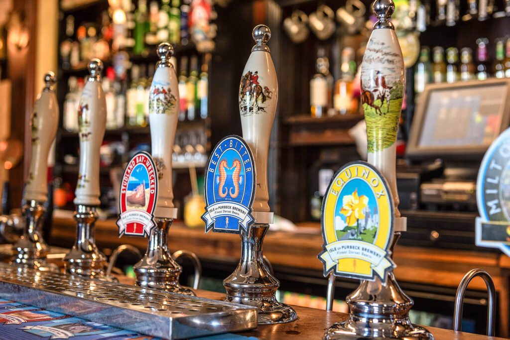 Isle of Purbeck Brewery pump clips at the Bankes Arms